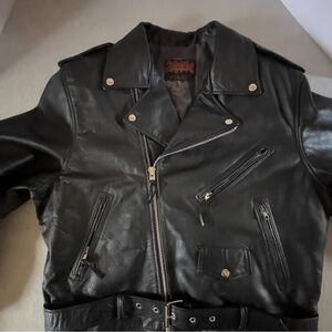 Street & Steel Police Black Leather Biker Jacket Vintage Excellent Condition
